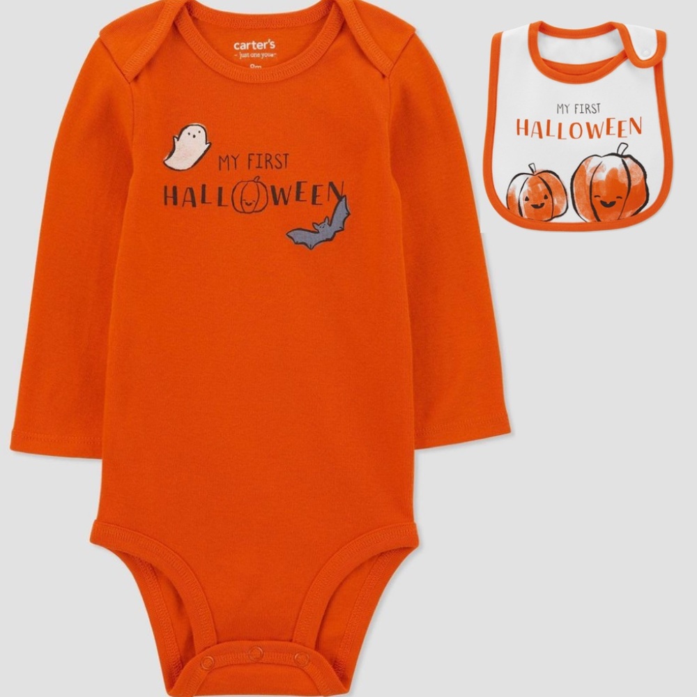 Carter's JOY My First Halloween Bodysuit & Bib Set Nwt